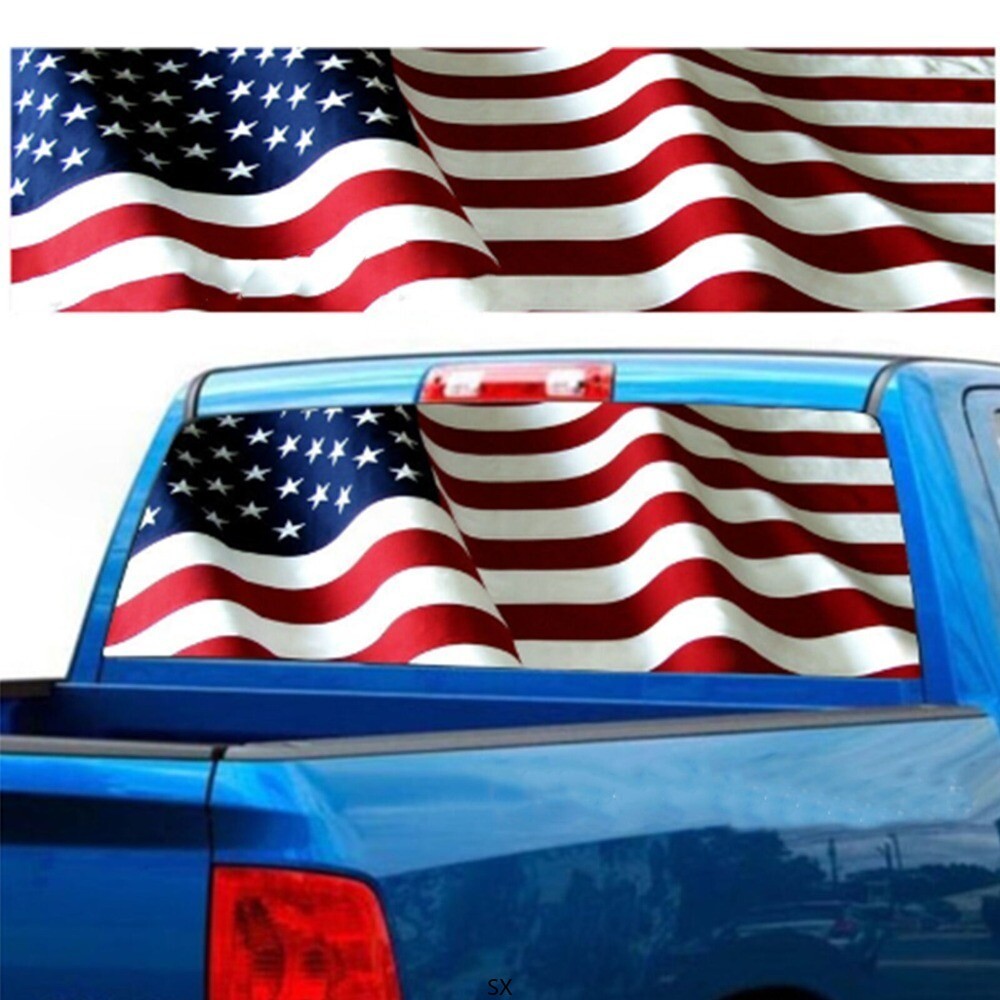 Waving American Flag Rear Window Graphic Decal Vinyl Wrap Print For Full Size
