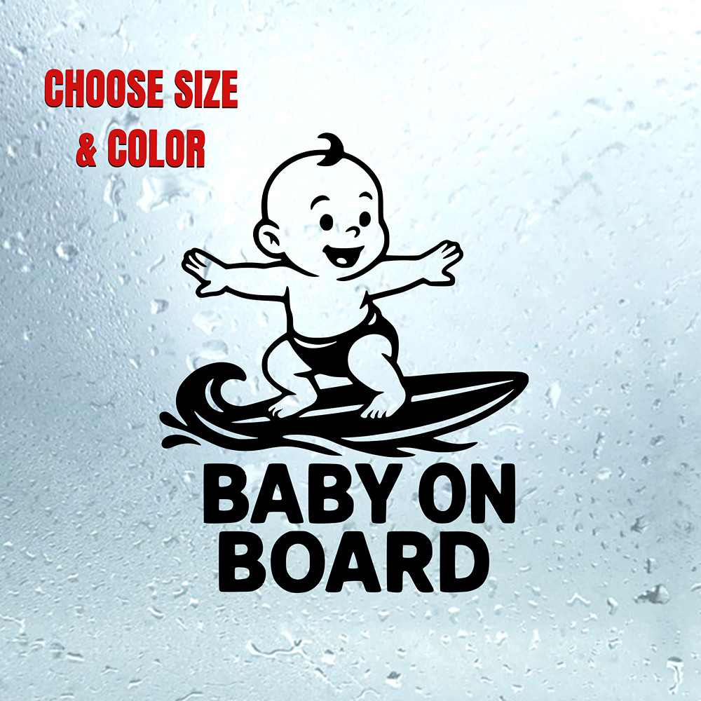 Baby on Board Surfer Decal | Surfing Baby Car Sticker Choose Size & Color Funny