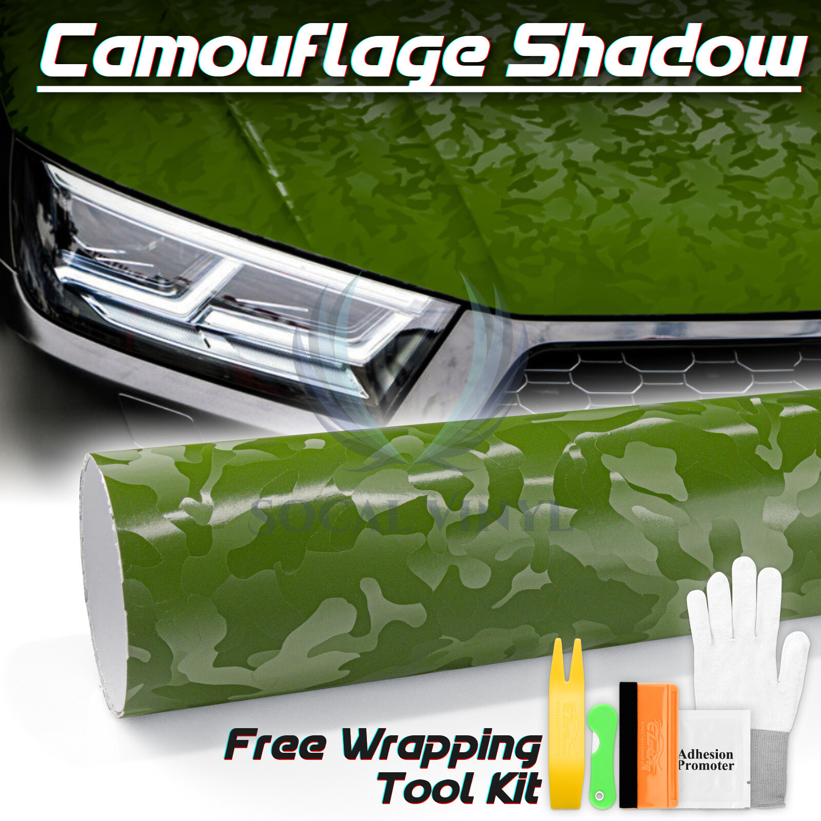 Camouflage Shadow Army Green Pattern Car Vinyl Wrap Decal Sticker Sheet Film