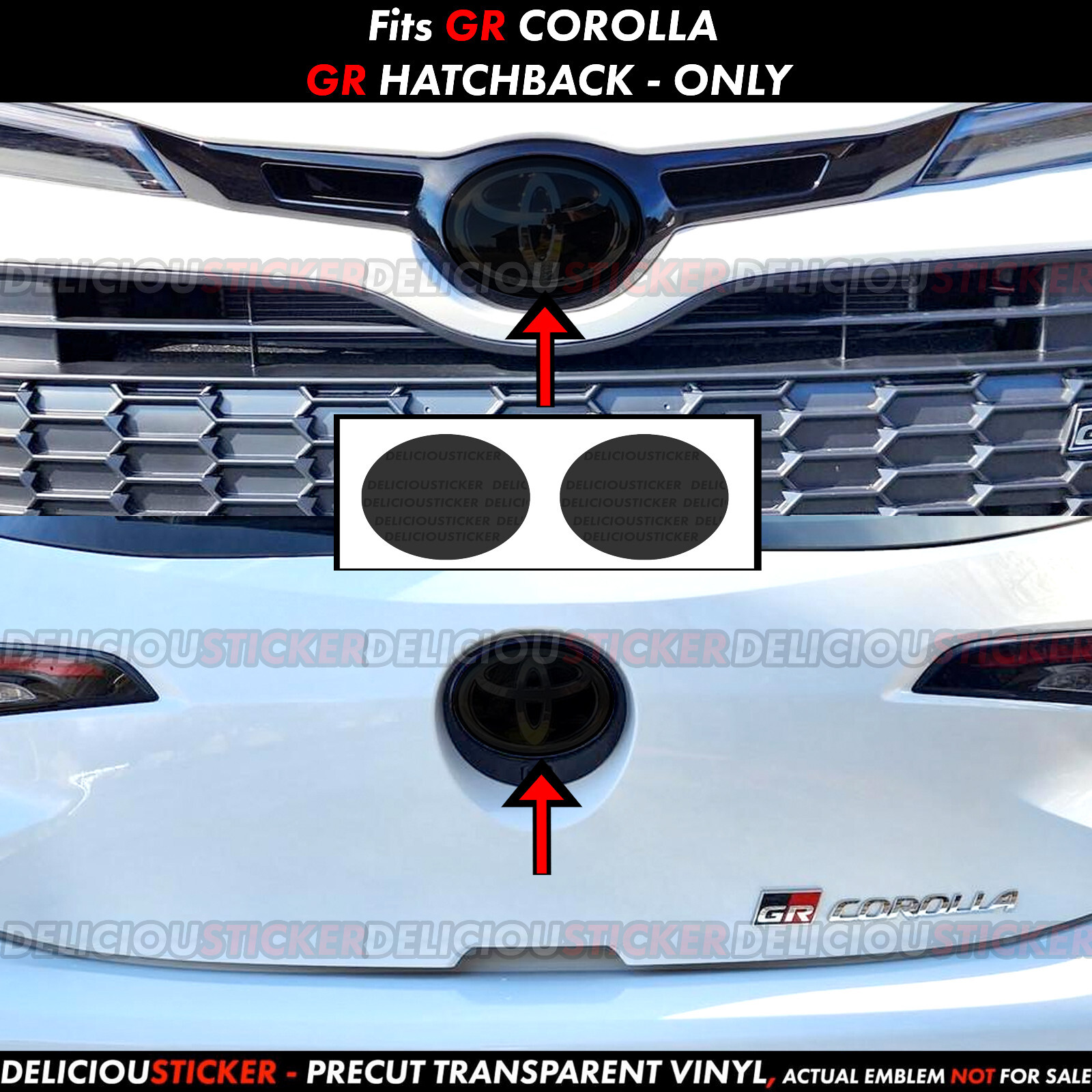 For 2023-24 GR Corolla Smoke Vinyl Tint Overlay Ppf Decal for Front Rear Emblem