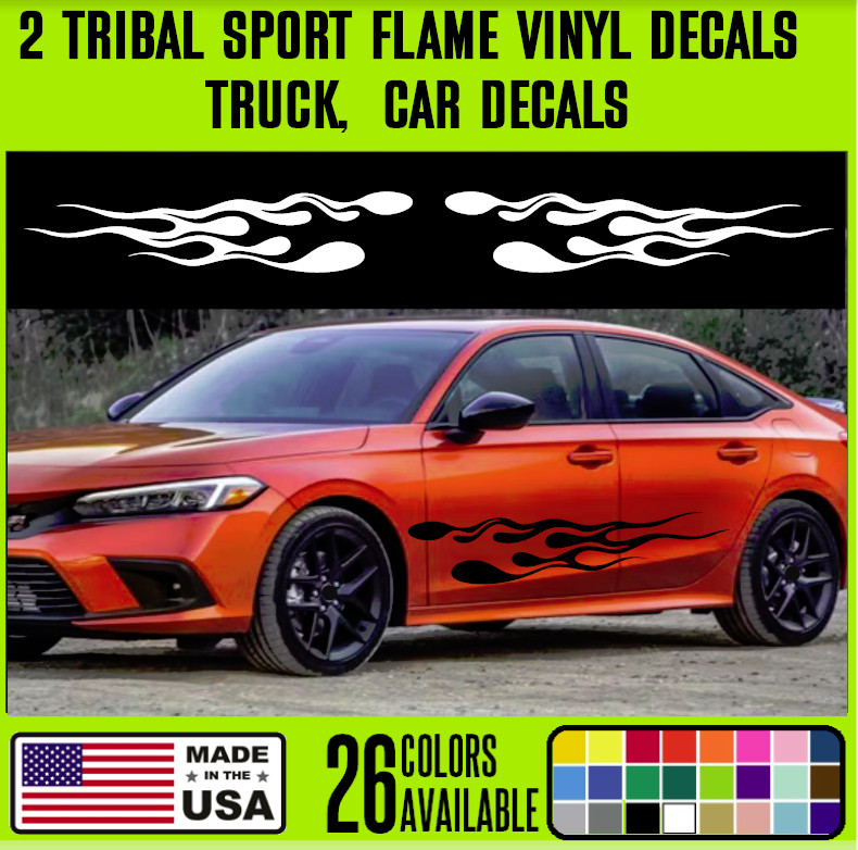 x2 Tribal Flame Vinyl Decals Truck, Motorcycle Tank, Car – 12″ to 48″ – F8
