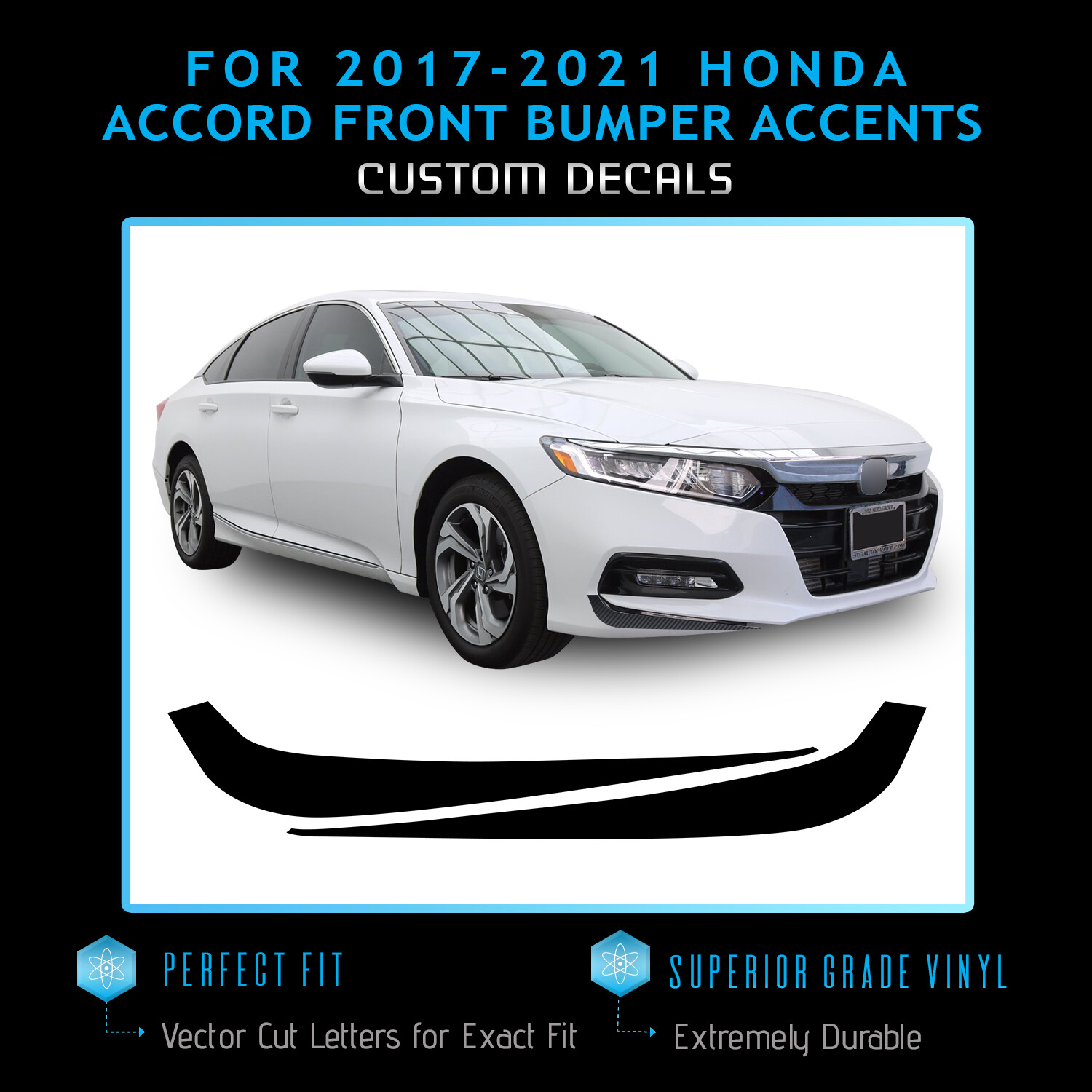 For 2017-2021 Accord Front Bumper Fangs Accent Graphic Decal – Satin Metallic