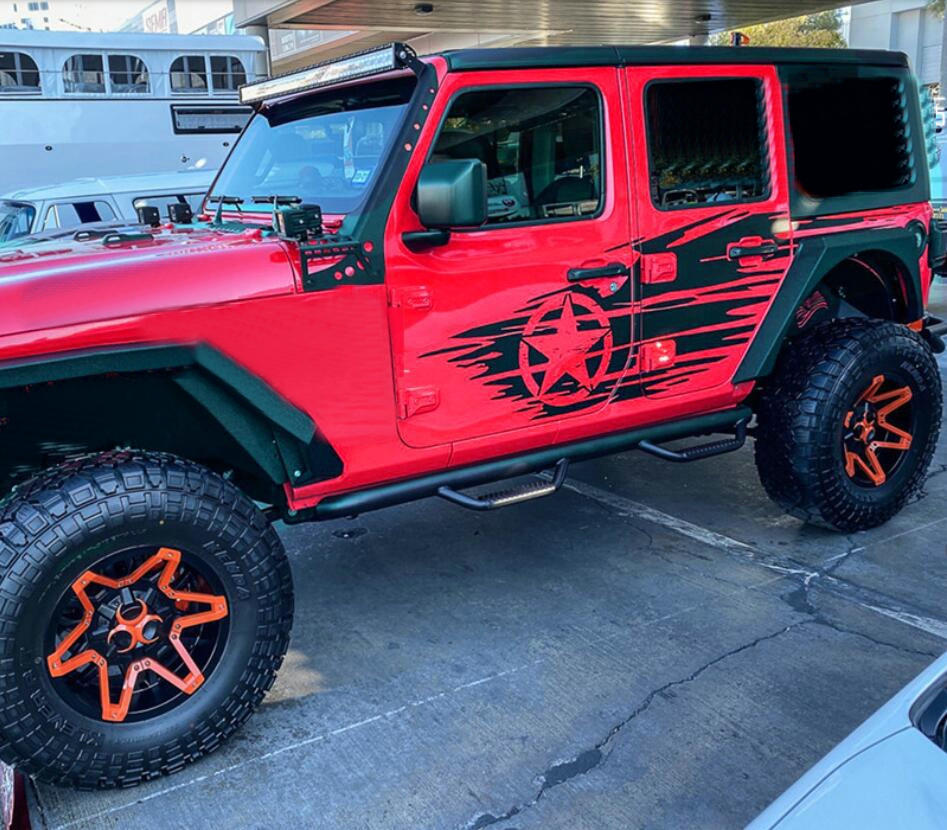 2 Pcs Graphic Vinyl Star Car Sticker For Jeep Wrangler 4 Door Side Stripe Decals