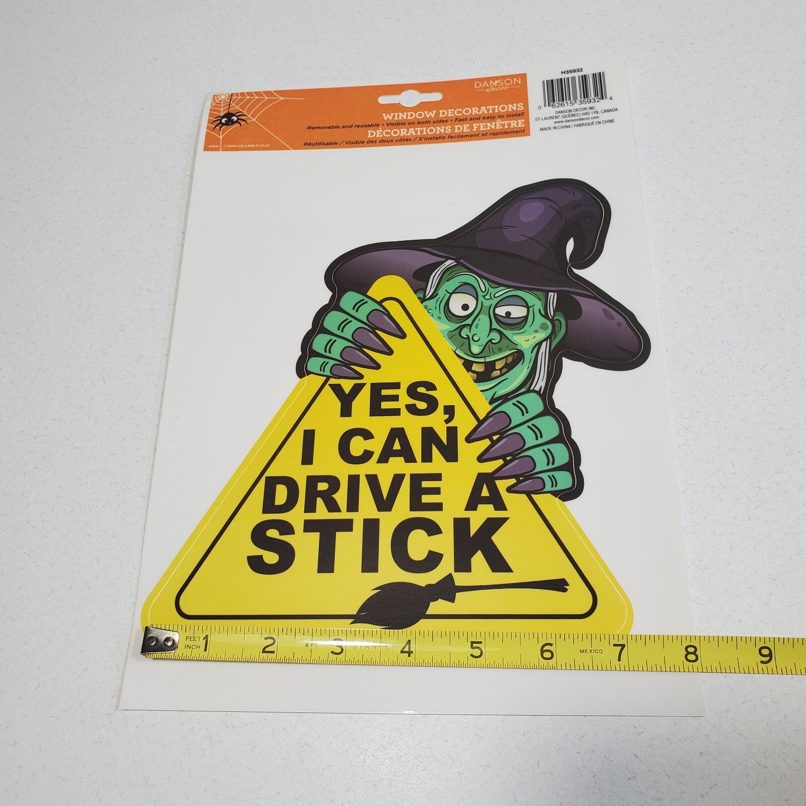 Halloween Yes I Can Drive A Stick Witch Broom 7×8″ Reusable Window Decal Sticker