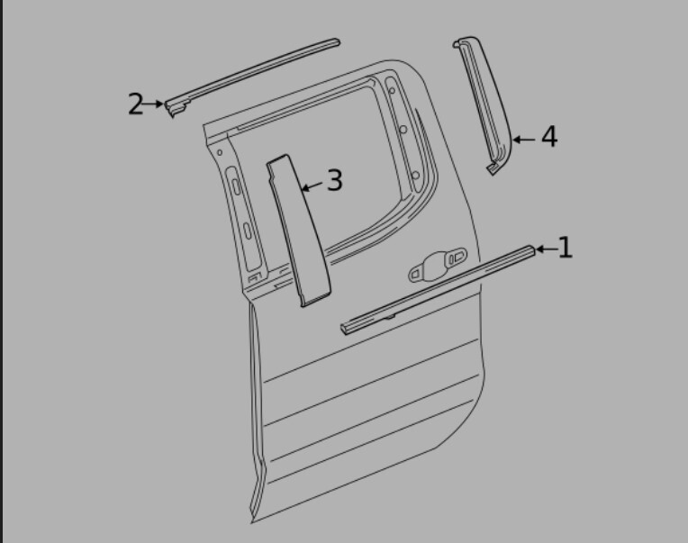 84948817 rear driver side front door applique molding 20-22 chevrolet gmc