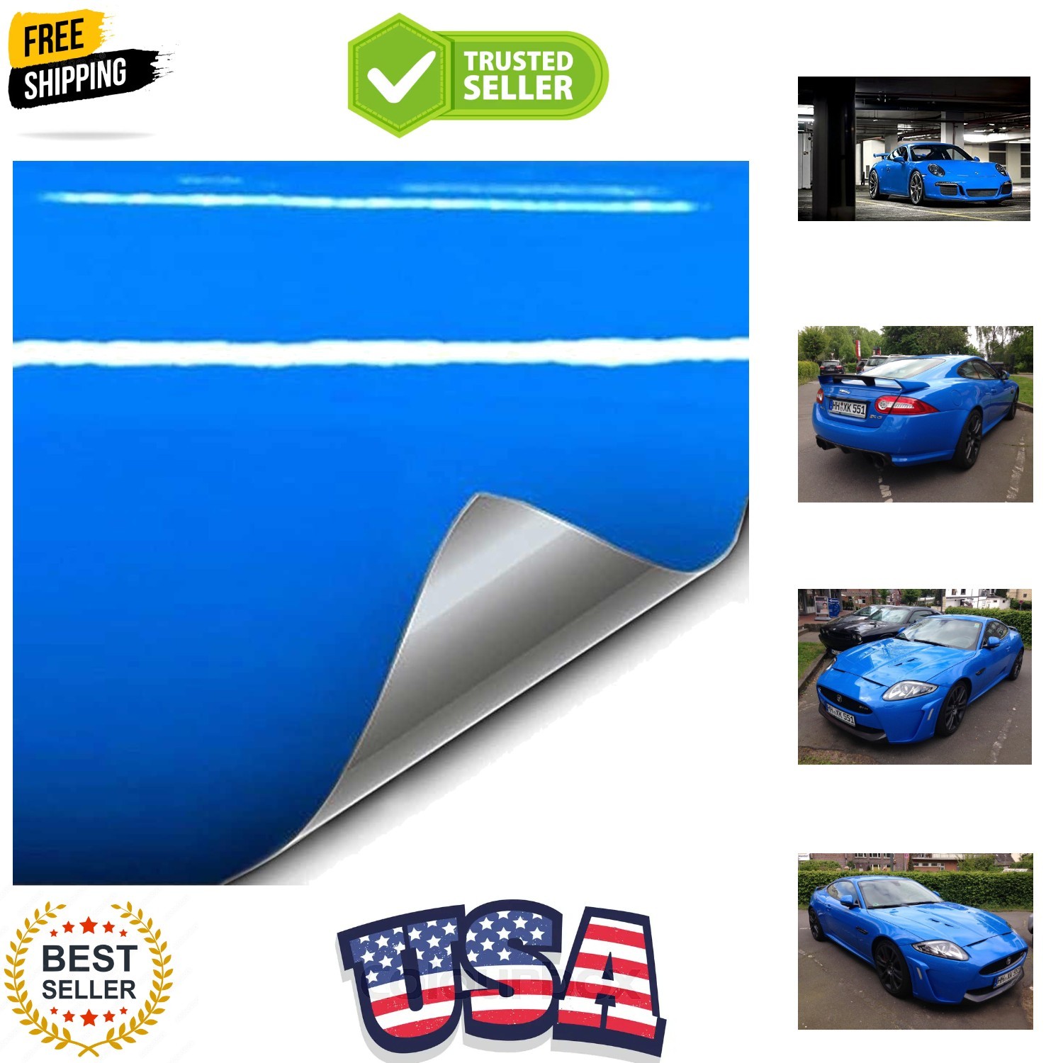 Smurf Blue Gloss Vinyl Car Wrap Film 1 Foot x 5 Feet Roll DIY Easy to Install…