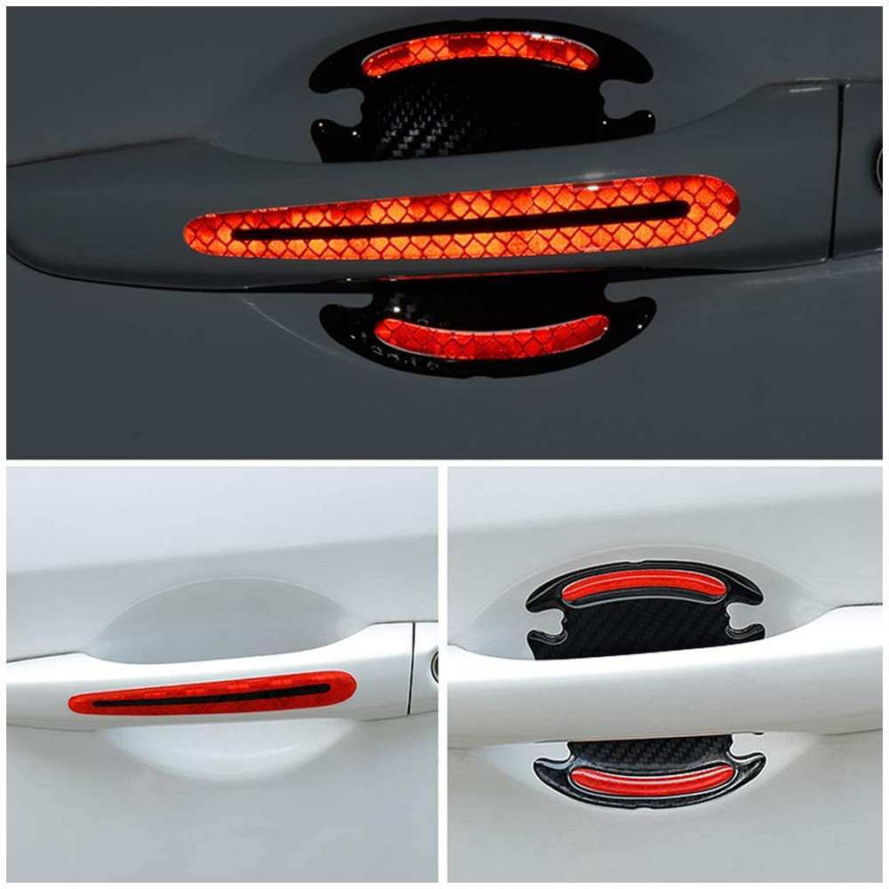 8 Pcs Reflective Car Door Handle Sticker Anti-scratch Guard Warn Decal Strip US
