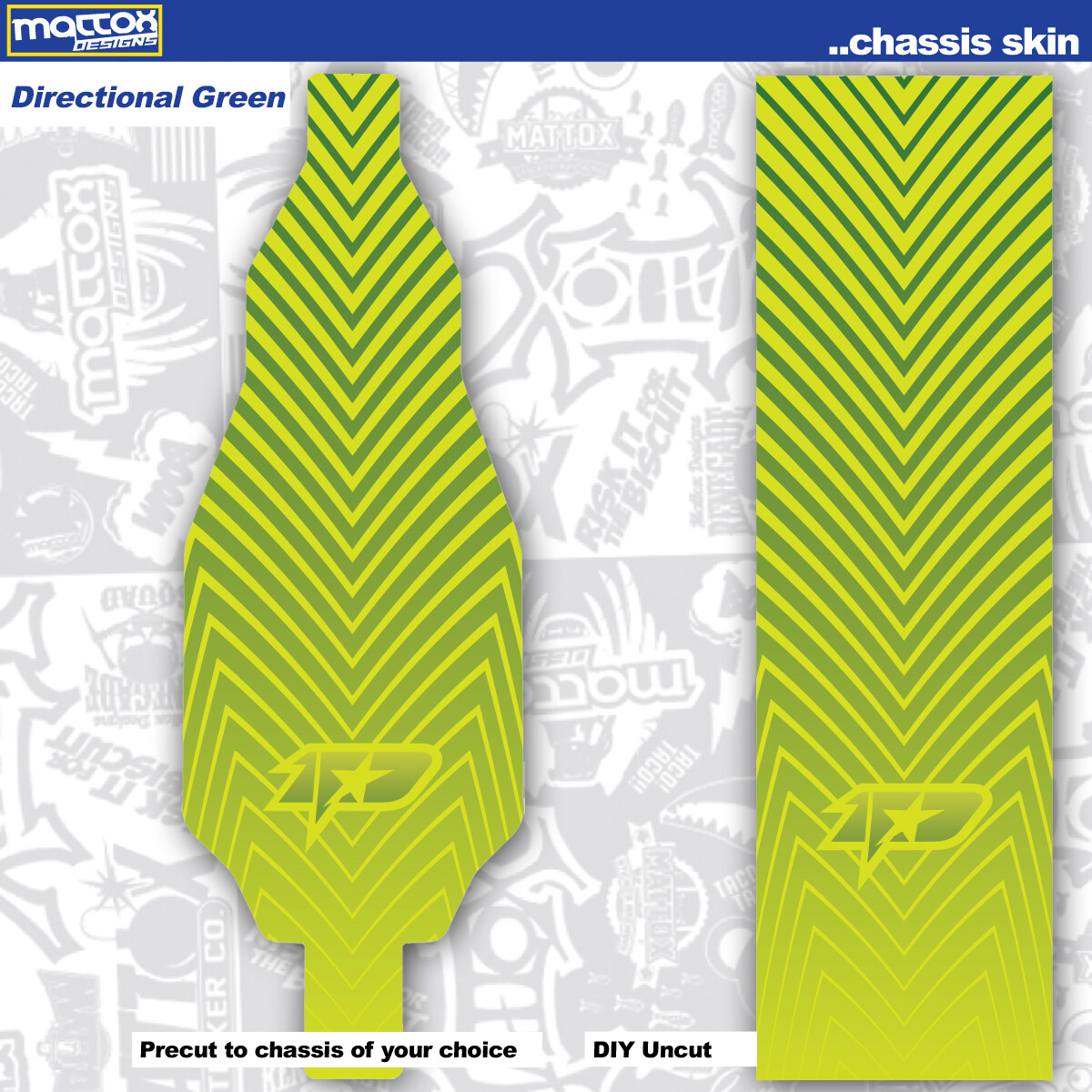 Custom RC car chassis skins- Directional Green- Custom fit for your ride