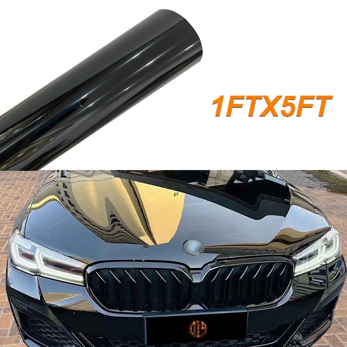12″x60″ Ultra Gloss PET Liner Black Vinyl Wrap Air Release Bubble Free 1FT x 5FT