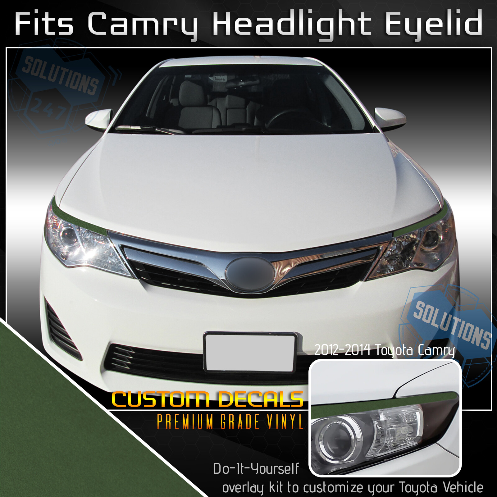 For 2012-2014 Camry Pre-Cut Headlight Eyelid Eyebrow Graphics Decals Flat Matte