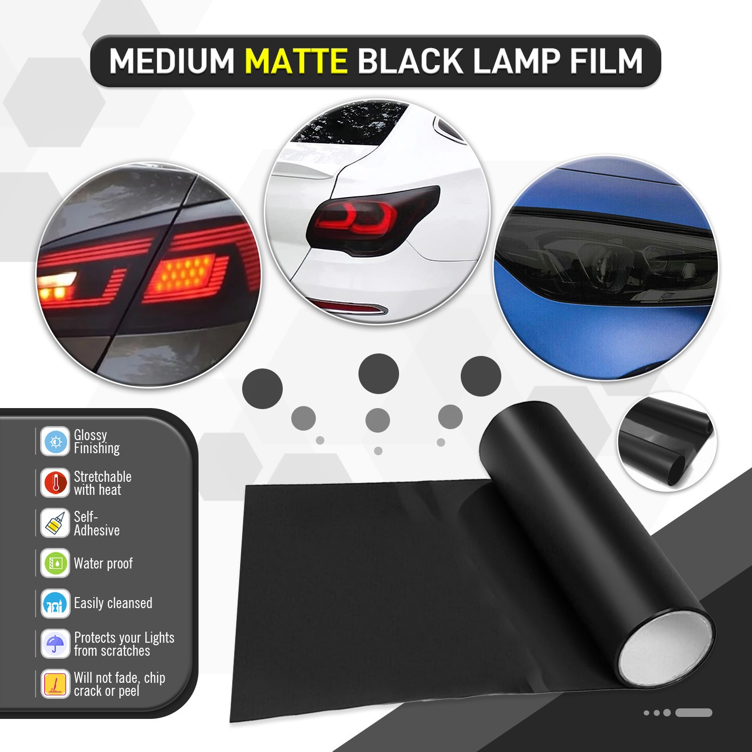 Universal Multiple sizes Dark & Matte & Light black Car Light Vinyl Tint Film