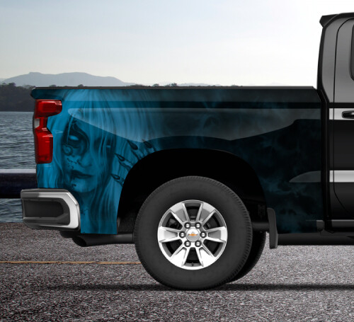 Mist Sexy Woman Blue Truck Wrap Vinyl Bed Side Graphic Decal Tailgate DS PS USA