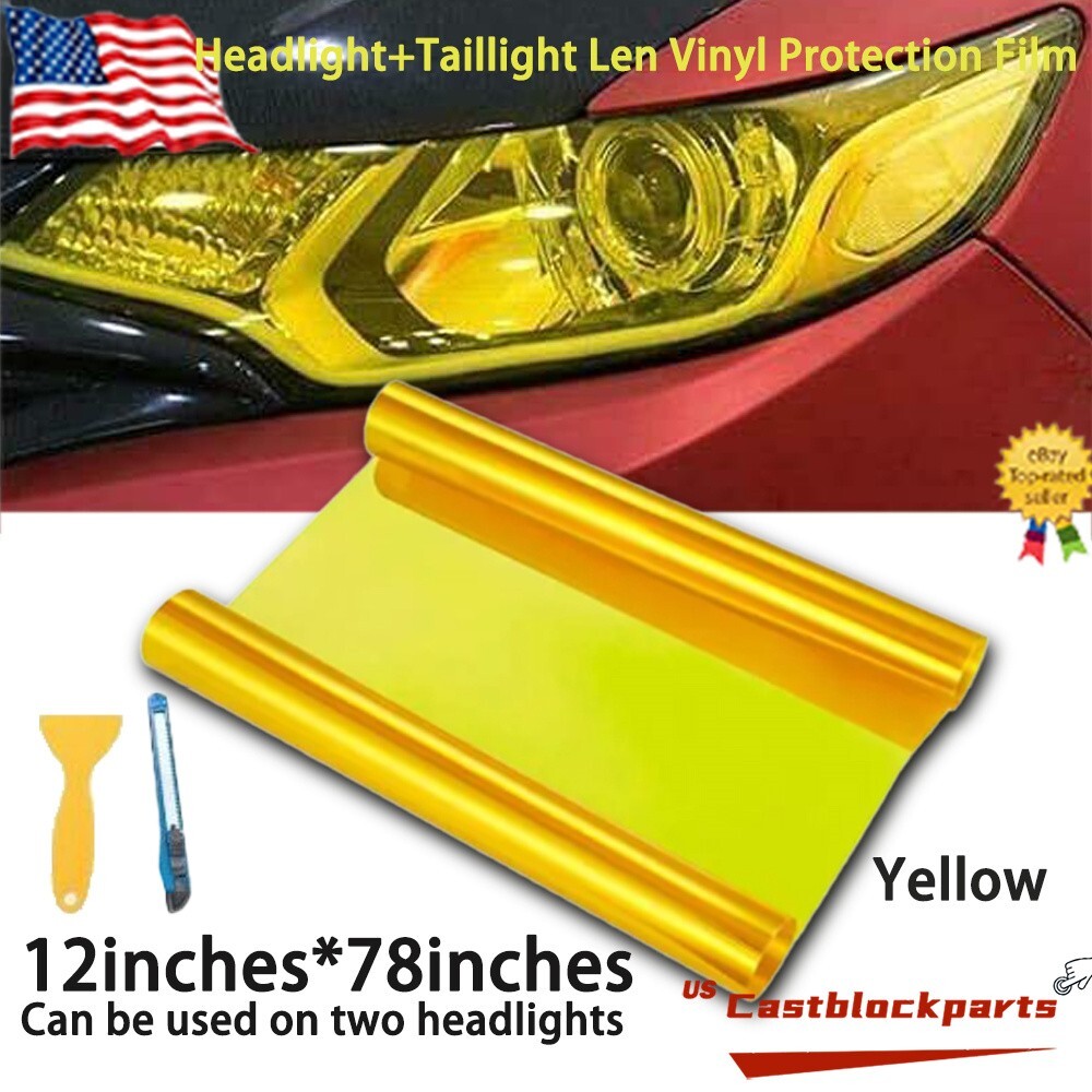 Fit For Headlight Taillamp Transparent Yellow Lens Vinyl Protection Film12″x78″