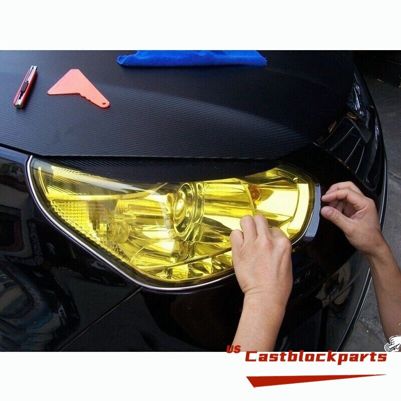 Fit For Headlight Taillight Transparent Yellow Lens Vinyl Protection Film12″x78″