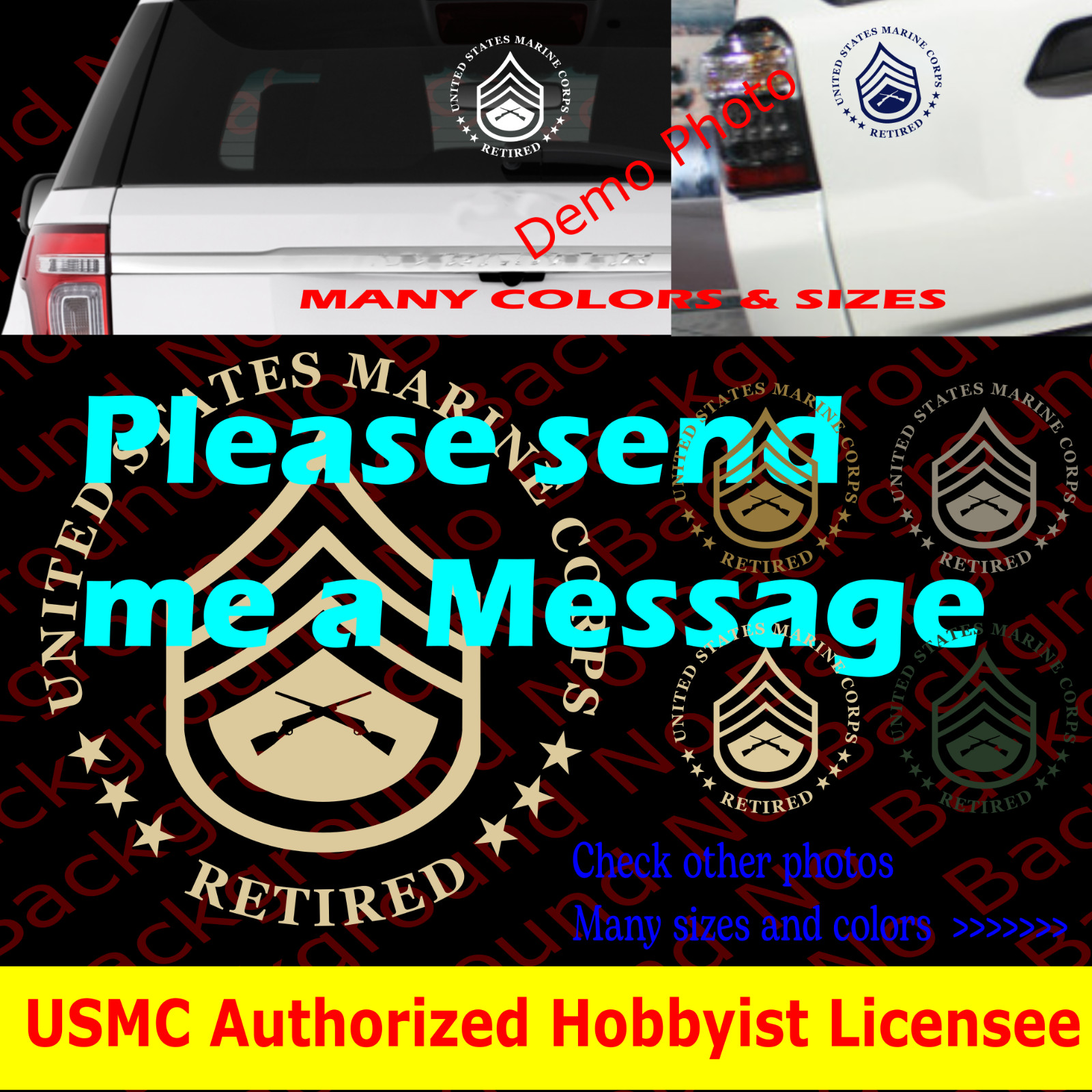 USMC Marines Staff Sergeant SGT Retired Die Cut Sticker Vinyl Decal E6 Rank AY32