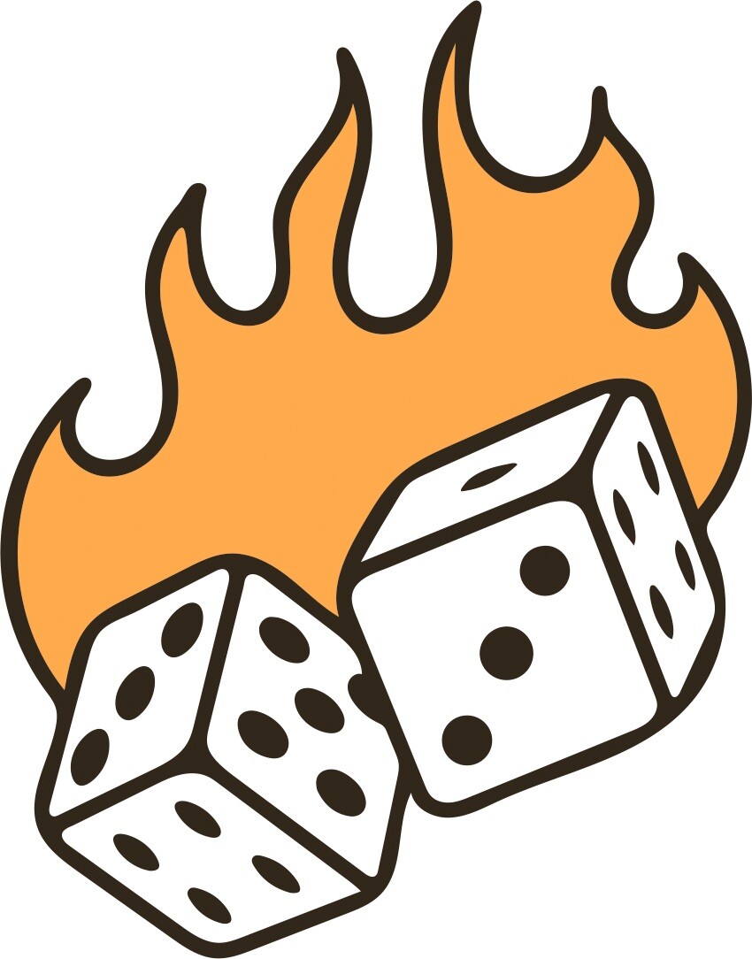Dice Sticker Flame Orange Gamble Toss Fire On Roll Shake Them Up Lucky (3 Inch)