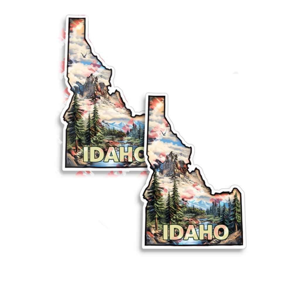 Idaho State Shape Rustic Landscape Vinyl Decal Sticker 2 Pack