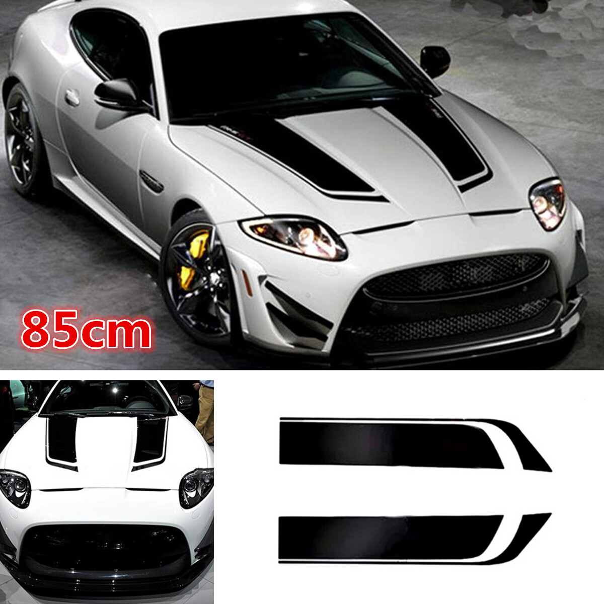 2x Black Accessory Car Hood Sports Long Stripe Vinyl Decals Car-Styling Stickers