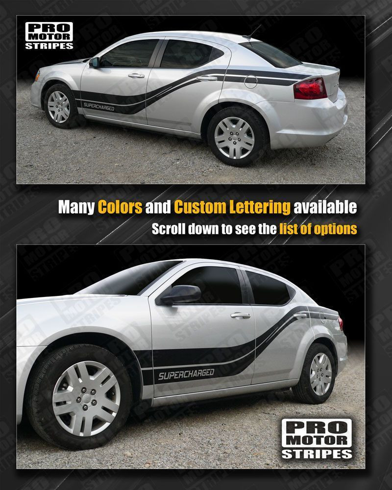 Dodge Avenger 2008-2014 Rocker to Rear Quarter Side Stripes Decals (Choose Color