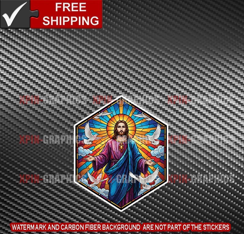 Jesus Faux Stained Glass Vinyl Decal Sticker Lord Christianity Christ E