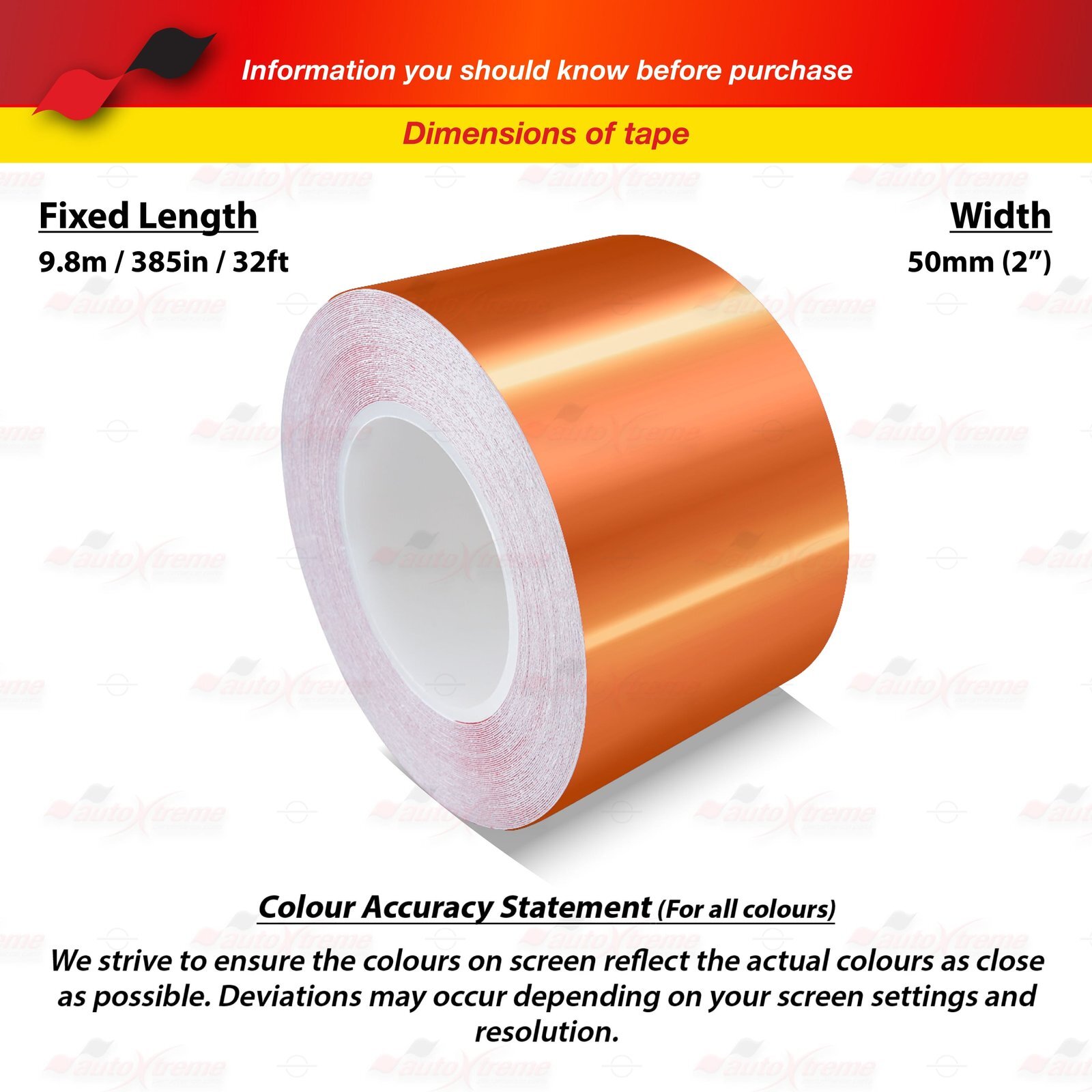 2″ Vinyl Pinstriping Pin Stripe Styling Tape Sticker 50mm CHROME BURNT-ORANGE
