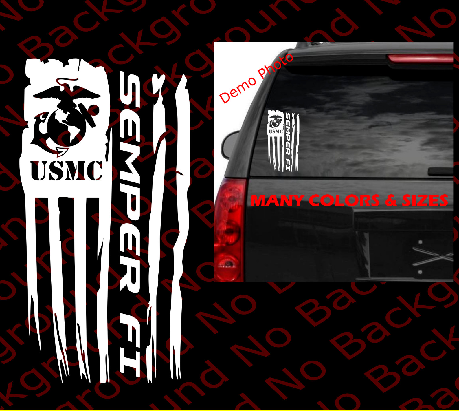 Distressed America Flag Vinyl Decal USMC Semper Fi for Veteran Retired AY051