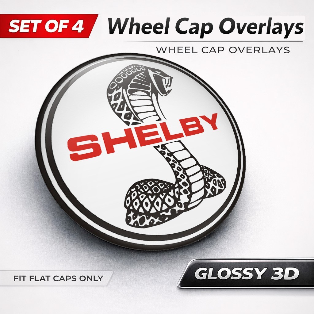 Shelby Wheel Cap Overlays 3D Domed Resin Center Cap Stickers Set of 4