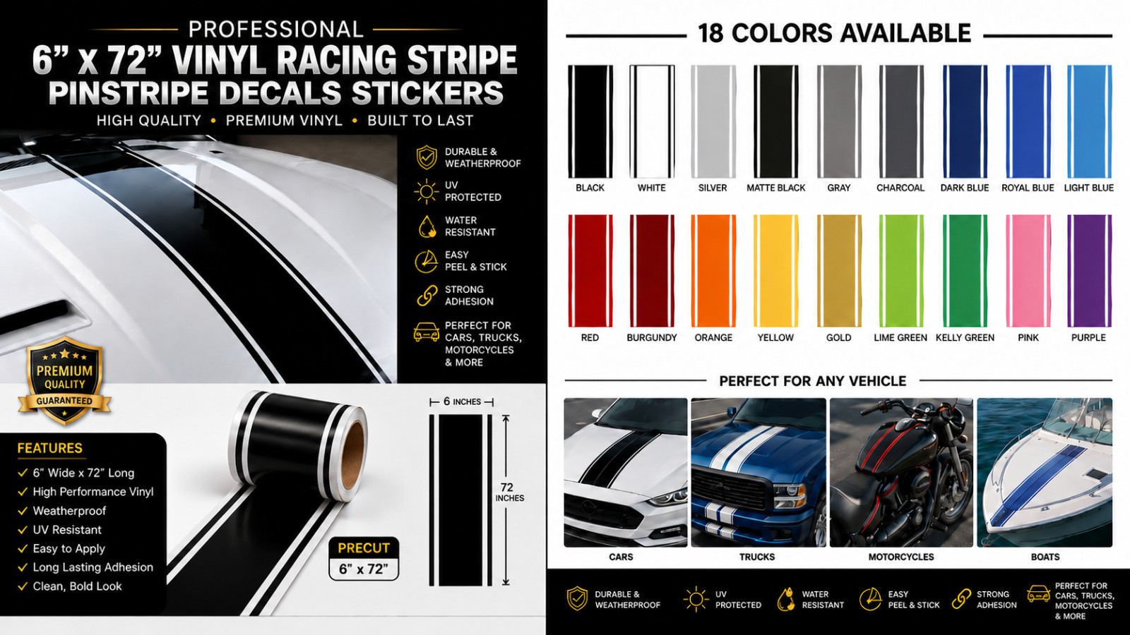 Oracal 631 or 651, High-Performance Vinyl Racing Stripe Decal 6″ X 72″