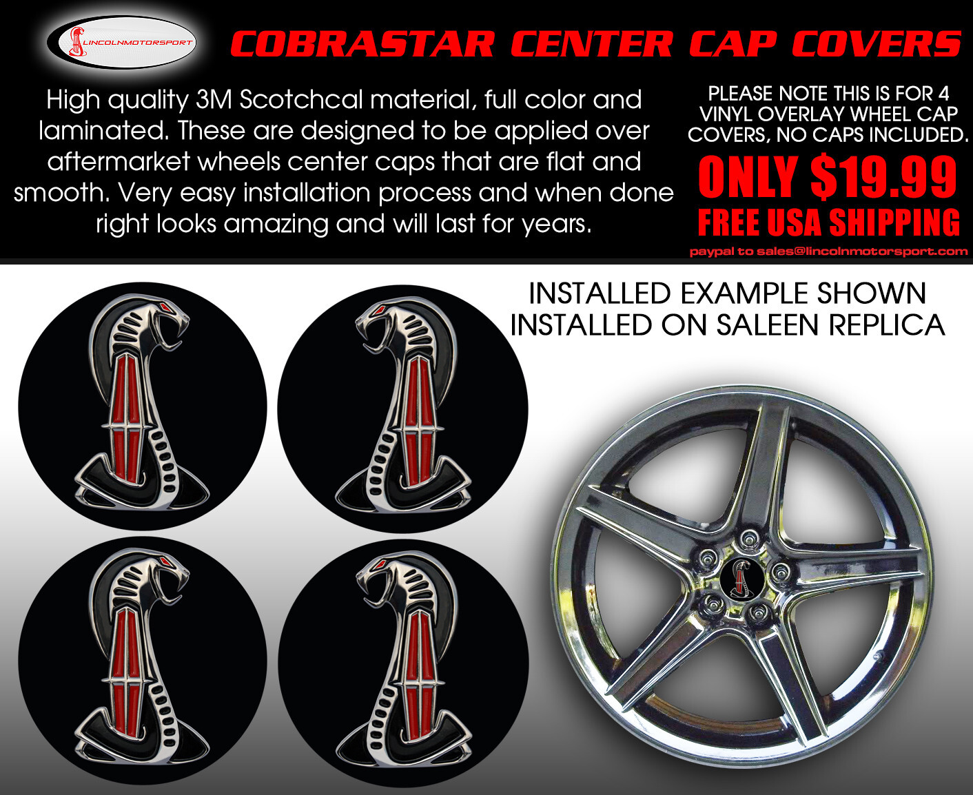 Official Lincolnmotorsport Cobrastar center cap cover set