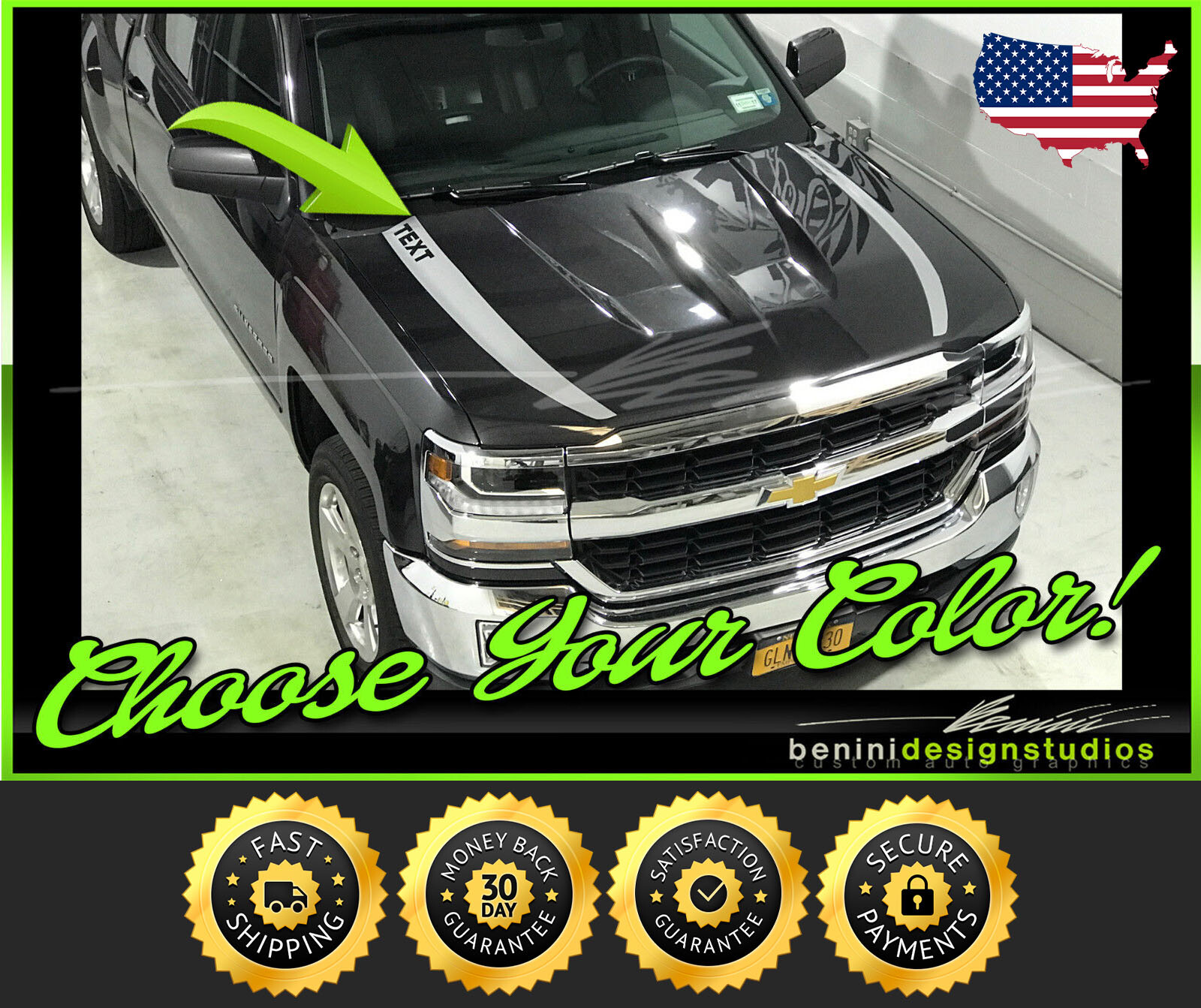 Hood Spear Racing Stripes Fits 2016 2017 2018 Chevy Silverado 1