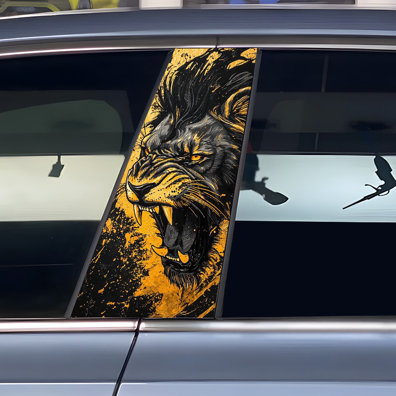 2pcs Lion Animals Car Center Pillar Sticker B-pillar Protective Film Decor