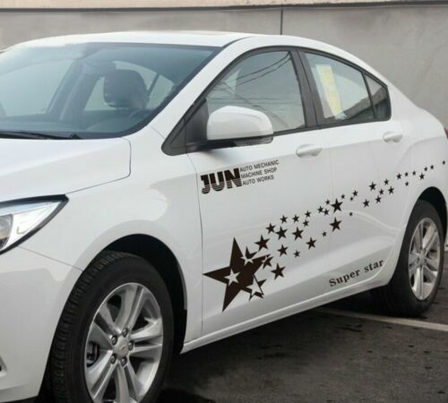 2pc Car Side Door Fender Skirt Star Stripes Racing Vinyl Decal Stickers Graphic