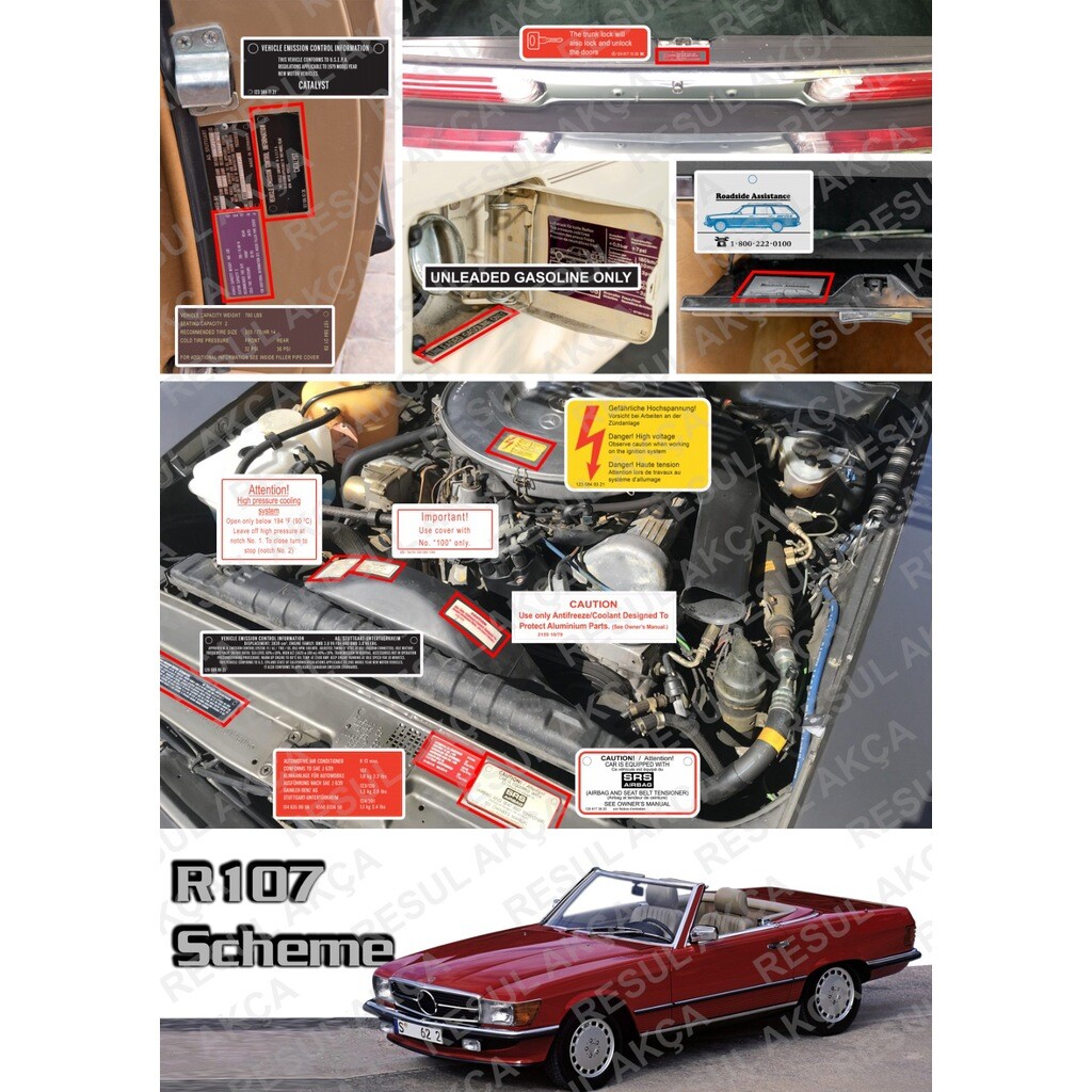 Mercedes-Benz W107 Decal Set Stickers For All Models Engines Best Quality