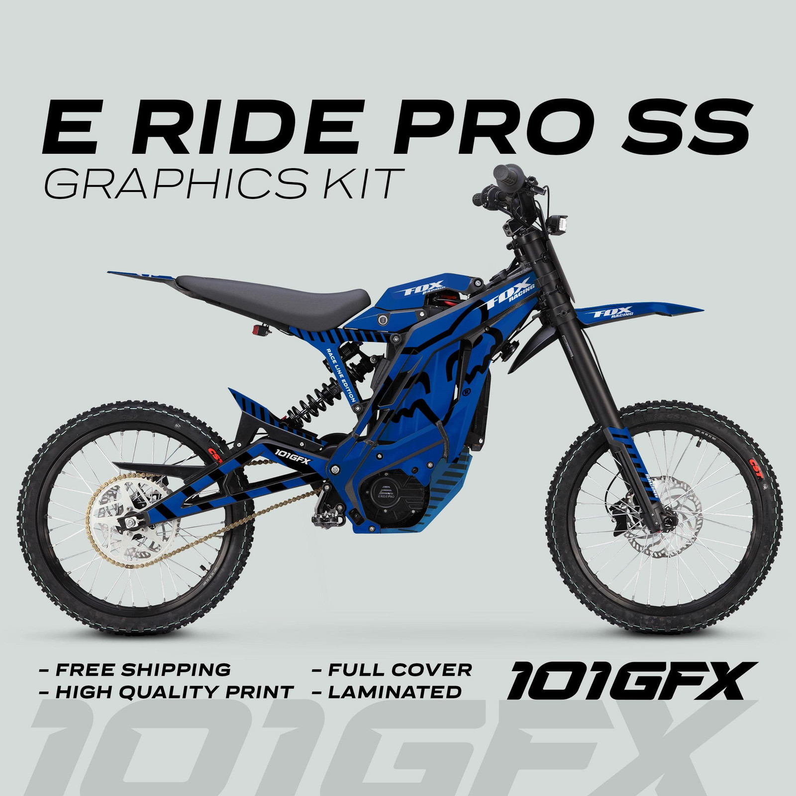 E Ride Pro SS Graphics Kit FOX Race Line Blue Black Decals Stickers kit ERide