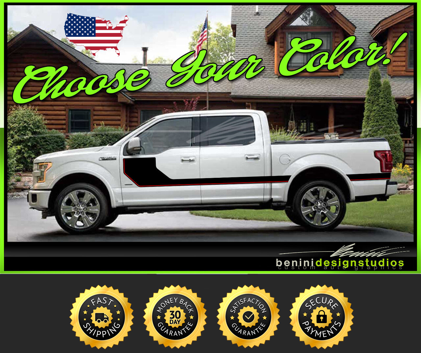 Ford F150 F-150 Side Hockey Stripes Graphics Style 1 – Fits 2015-2020