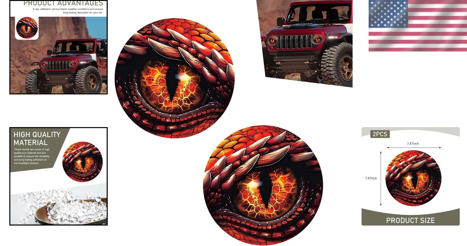 Sleek 3D Stereo Eyes Headlight Stickers – Peel & Stick Red Decals for Any Car
