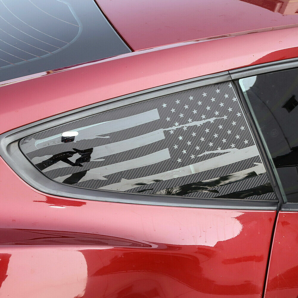 Carbon Fiber Rear Window Cover Decals Trim Sticker For Ford Mustang 15+ USA Flag