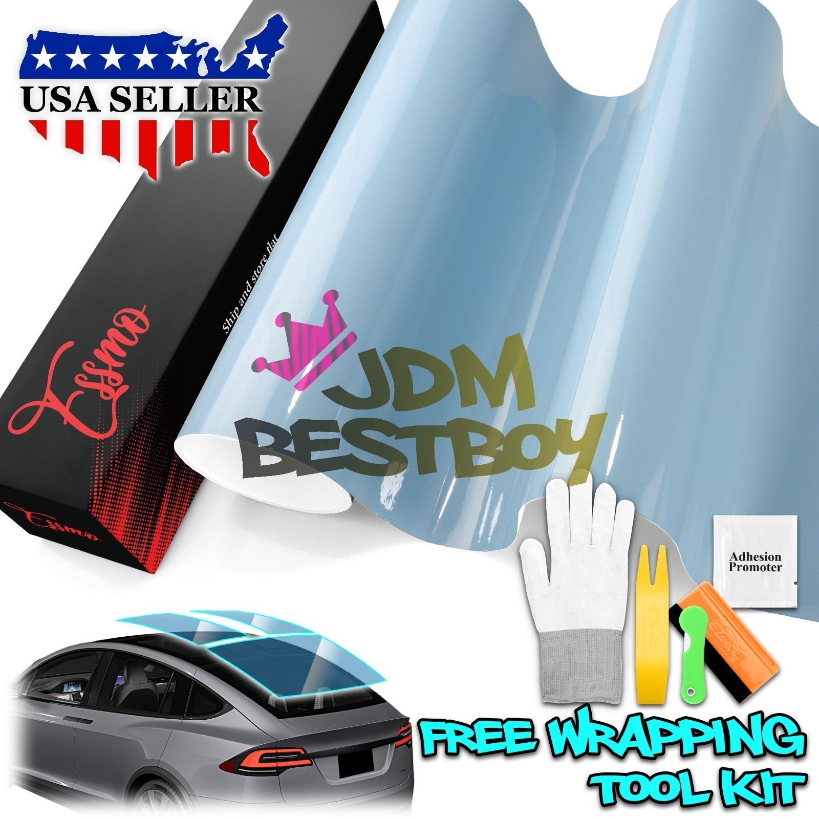 TPU Light Blue Glass Sunroof VLT70% UV99% Block Windshield Sunshade Top Window