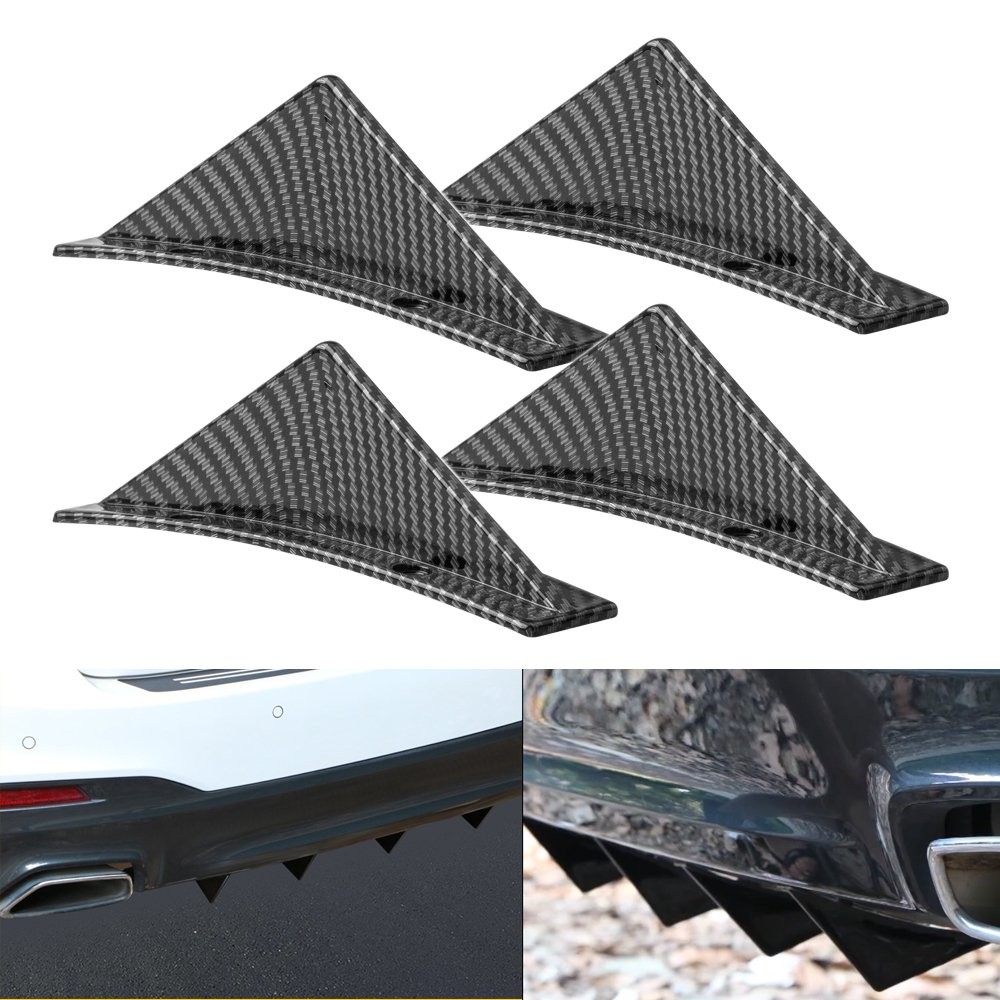 1/2set Carbon Fiber Car Rear Bumper Diffuser Shark Fin Curved Spoiler Lip Wing N