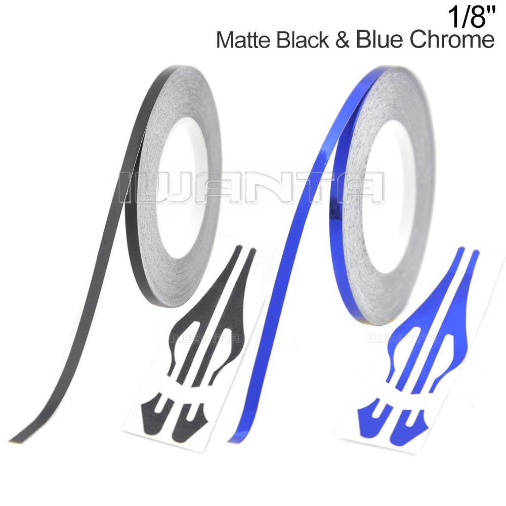 1/8″ 3mm Matte Black & Blue Chrome Pinstriping Pin Stripe Vinyl Decal Sticker