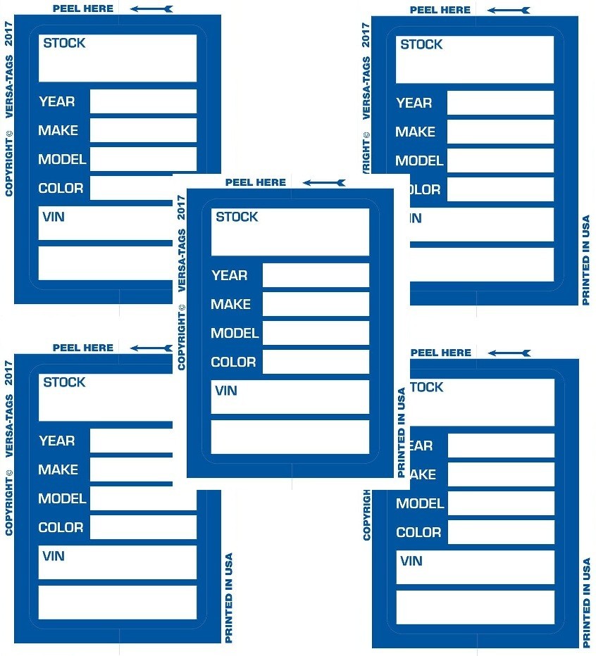 Versa Tag 5 pack Kleer Bak Stock Stickers Car Dealer Stock Stickers 100per pack