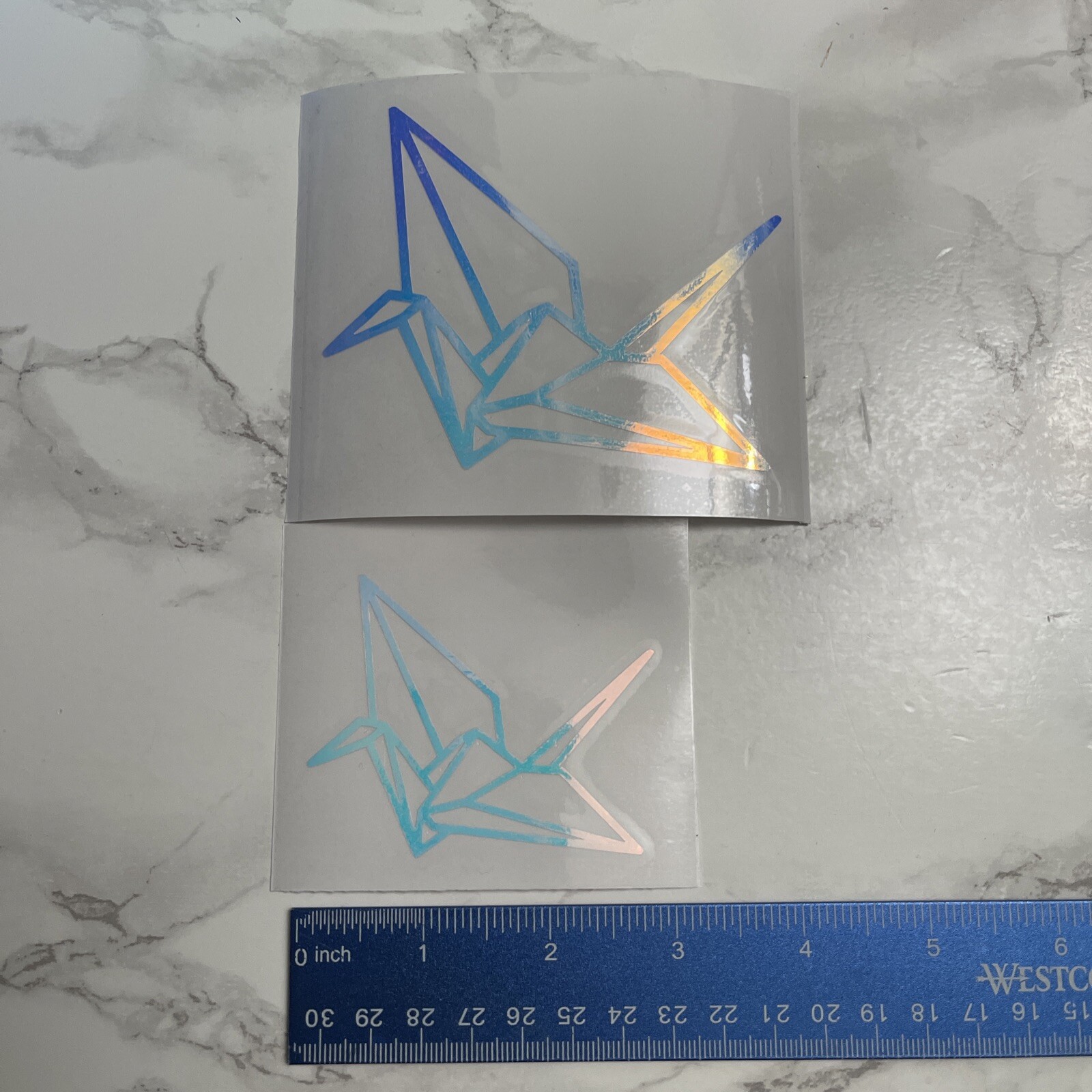 ONE Origami Paper Crane Outline Car Wall Vinyl Window Decal Sticker, Iridescent