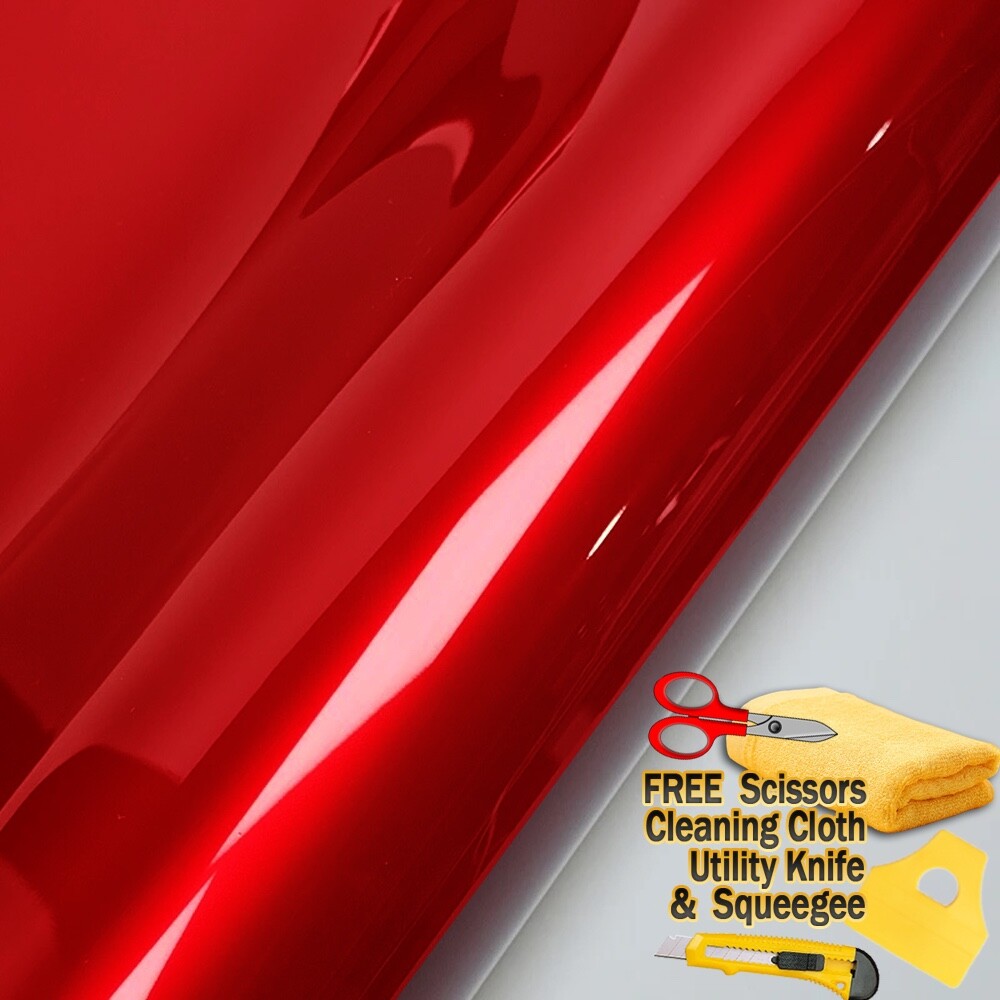 24″x60″ Premium Super Gloss Metallic Cherry Red Vinyl Film Wrap Sticker 2ftx5ft