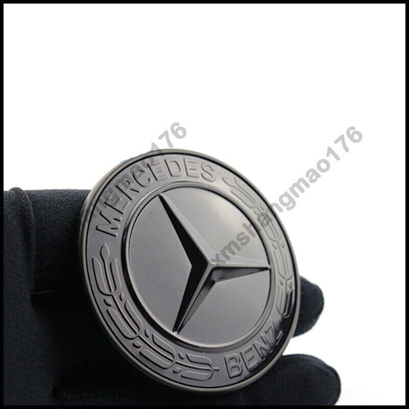 Glossy Black Flat Front Hood Paste Emblem AMG Laurel Wreath Badge For