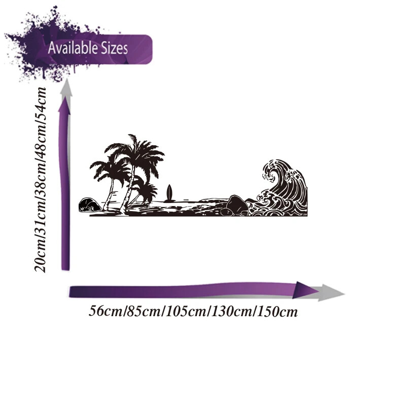 Large Beach Wave Palm Tree Car Sticker Decal Summer Surf Nature Ocean Landscape