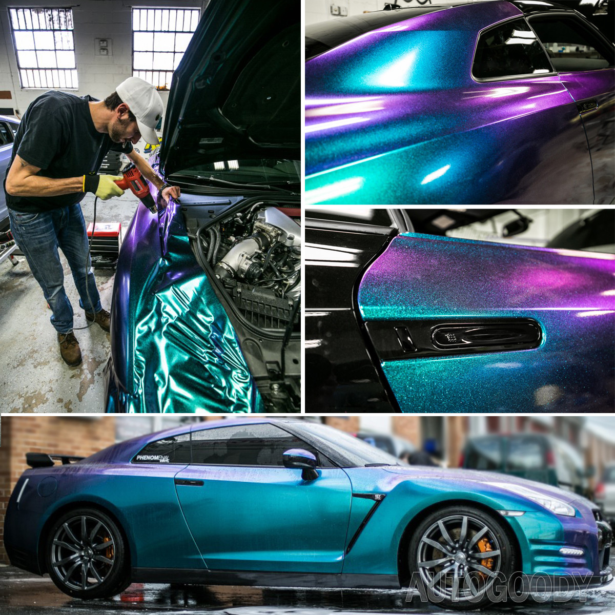 180″ x 60″ Gloss Metallic Chameleon Purple Teal Vinyl Film Wrap Air Bubble Free