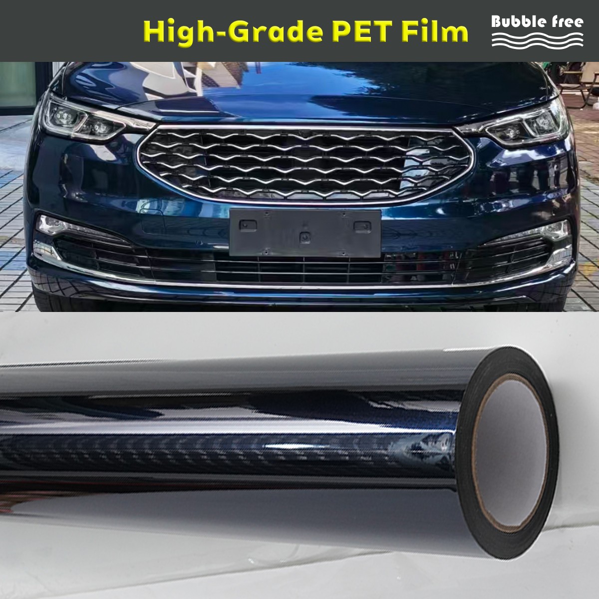 5FTx50FT PET Black to Blue Chameleon Vinyl Wrap Self-Adhesive Air Release