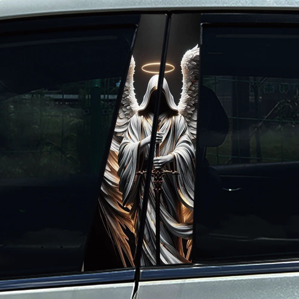 2X Skeleton Couple King Cross Car B Pillar Sticker Center Column Cover Decals