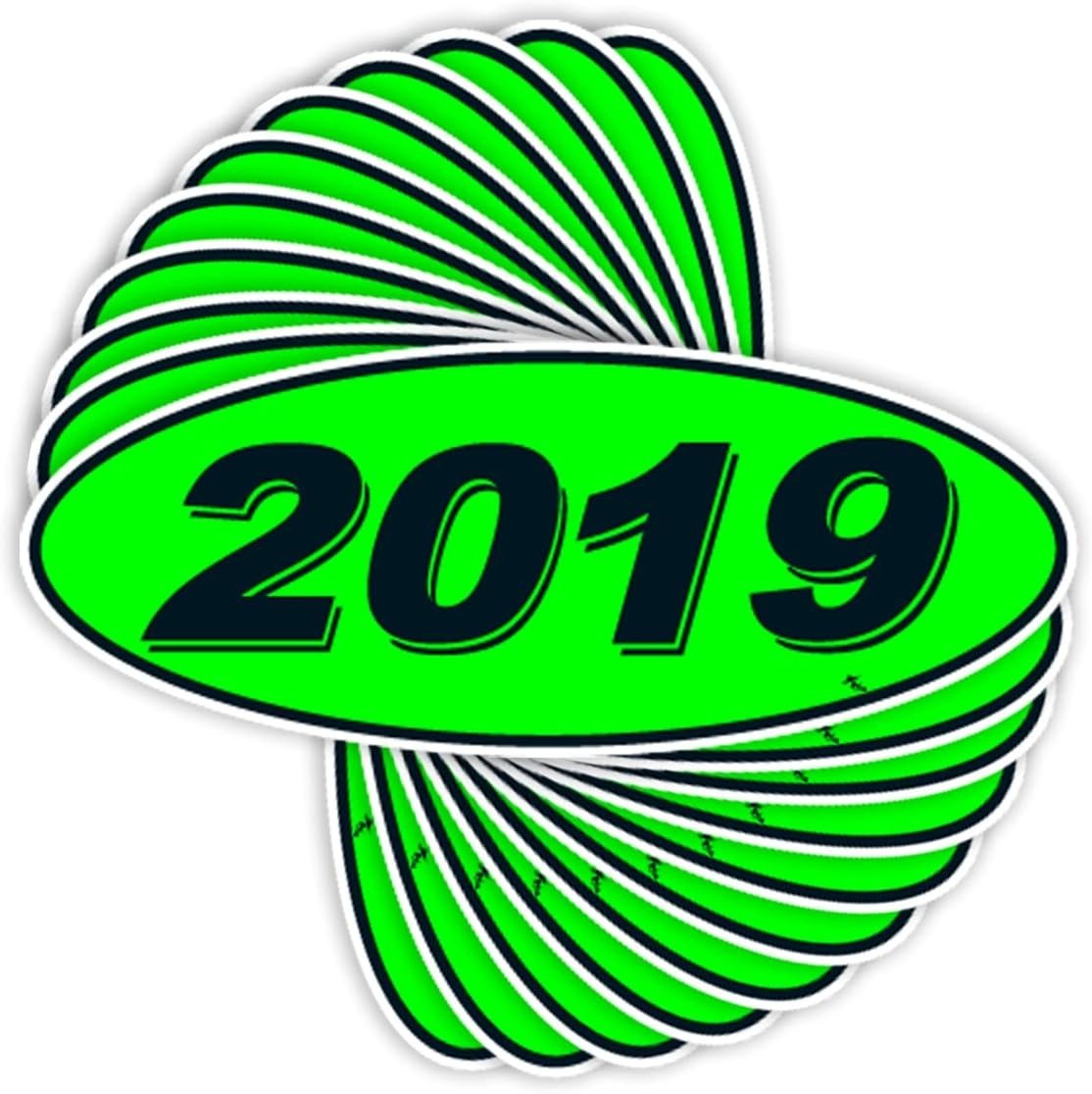 Chartreuse Green Black 2019 Oval Model Stickers for Windshield 12 Pack