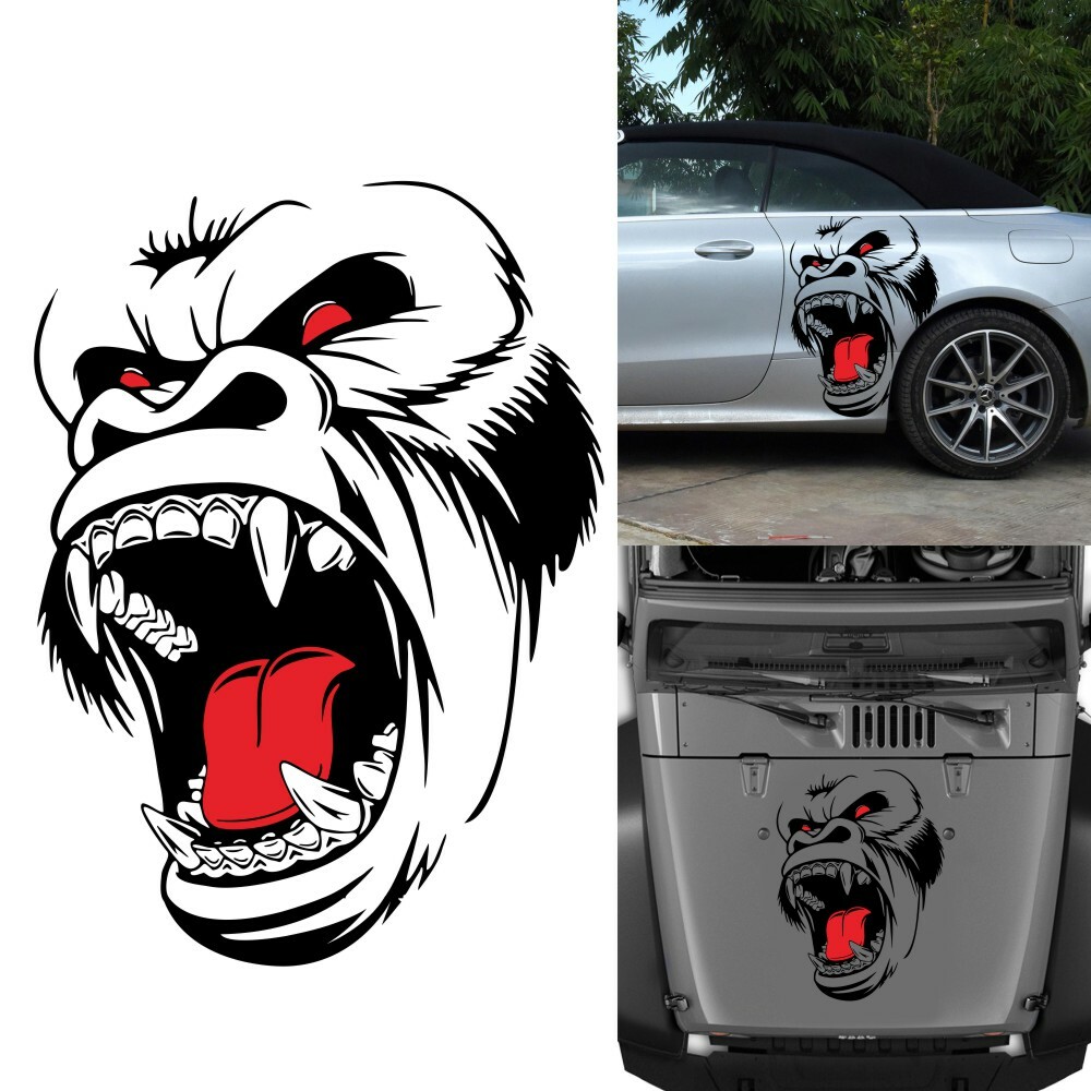 Car Truck Window Hood Stickers Left+Right Side Door Decor Horror Ape Totem 2Pcs